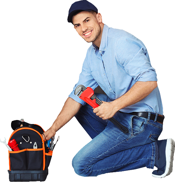 A man wearing a cap holding a taparia also having a tool bag