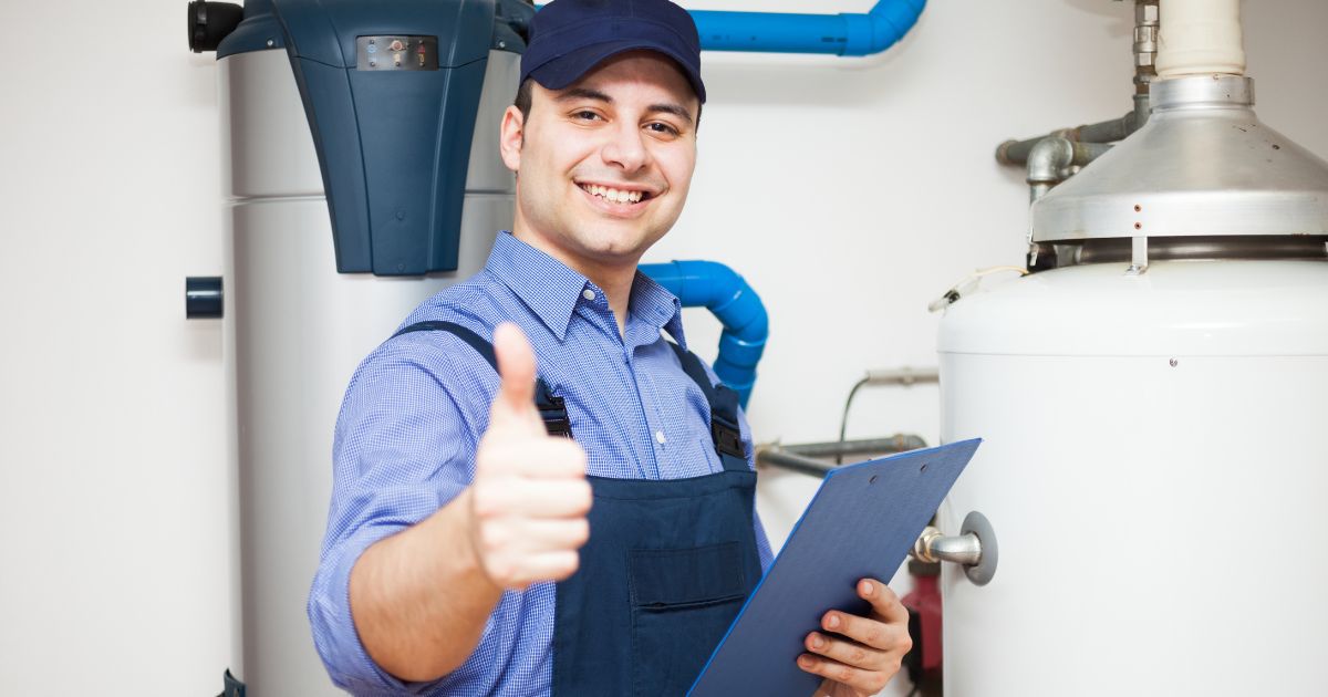 Plumber giving thumbs up after inspection